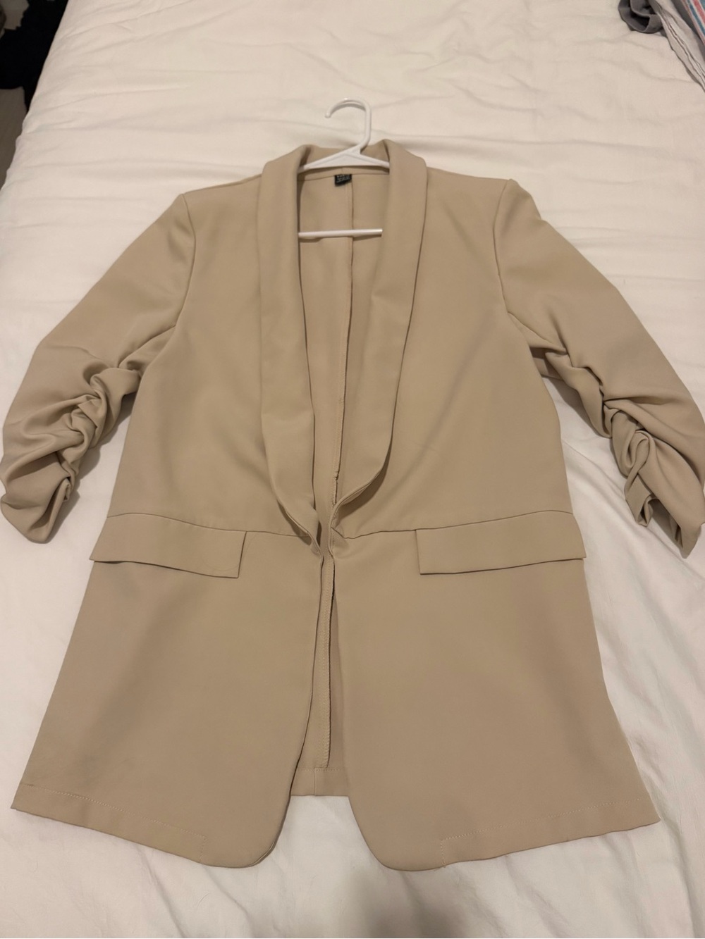Beige Shawl Collar Open Blazer Jacket